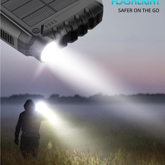 Solar Power Bank External Battery 5V 3.1A Qc 3.0 Fast Charger Flashlight (Black) - Picture 7 of 13